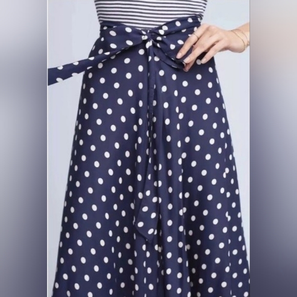 Anthropologie Polka Dot Tie Waist Midi Skirt  Size Small - Picture 3 of 9